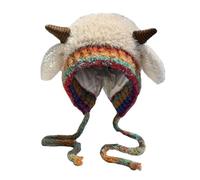 Jeeeun Festive Christmas Antler Hat, Reindeer Antler Knit Hat, 2-in-1 Foldable Hat & Bag for Adults and Kids (Beige)