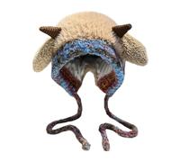 Jeeeun Festive Christmas Antler Hat, Reindeer Antler Knit Hat, 2-in-1 Foldable Hat & Bag for Adults and Kids (Khaki)