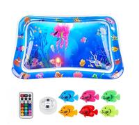 Jeeeun Glow Pad for Cats, 24" Leakproof Water Mat with Multi-Color LEDs & Floating Fish for Indoor/Outdoor Summer Fun