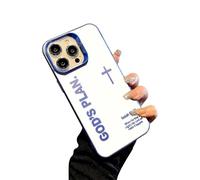 Jeeeun God's Plan Phone Case, Cross Pattern Religious Art Fashion Cover, IMD Laser Craft with Anti-Fall & Anti-Shock | Compatible for iPhone (15 Plus,Blue)