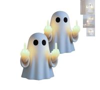 Jeeeun Halloween Ghost Figurine Light Up, Spooky Resin Ghost Statue, Funny Cute Ghost Ornaments for Halloween Decorations, Porch and Indoor Home Office Desk Decor, Christmas,New Year’s Gifts (2pcs)