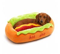 Jeeeun Hot Dog Dog Bed, Cute Plush Food Pet Bed with Removable Washable Cover and Non-Slip Bottom for Dachshund, Cats and Small Pets Indoor Resting (XL: 31.5 × 27.6 × 8.3 in,Orange)