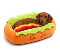 Jeeeun Hot Dog Dog Bed, Cute Plush Small Dog Cat Bed with Soft Cozy Design, Removable Washable Pet Mat with Non Slip Bottom for Puppies Dachshund Indoor Use (55 x 45 x 21 cm)