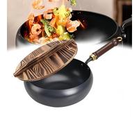 Jeeeun Jinswhdre Cast Iron Skillet - Purely Hand-Forged Pure Iron Nonstick Wok with Wood Grain Cover for Culinary Styles for Kitchen, Stable Use, Light Grip (9.5 Inches)