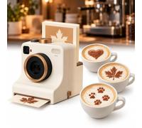 Jeeeun Latte Art Stencil Tool, 3D Printed Camera-Shaped Coffee Decorator (12 Stencil Cards,White)