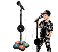 Jeeeun Microphone for Kids - All in One Microphone Stand for Kids, Kid Microphones with Adjustable Stand, Speaker, Colorful LED, Applicable to Phones, Mp3 (Black)