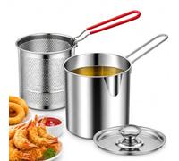 Jeeeun Mini Deep Fryer Pot with Basket and Lid, Stainless Steel (3pcs) | Compact 3-Piece Mini Fryer Set for Frying, Draining, and Small-Batch Stovetop Cooking