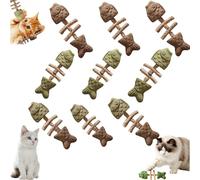 Jeeeun Natural Dental Chew Toy for Cats - Creative Fish Bone Cat Toy, Wooden Catnip Teeth Cleaning Stick, Multi-Flavor Pets Cat Chew Stick for Fresher Breath & Happier Playtime (9Pcs)