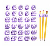 Jeeeun Numbered Pencil Toppers, Reusable Classroom Pencil Labels for Teachers, Pencils Tracking Markers for Classroom Organization (Purple)