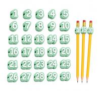 Jeeeun Numbered Pencil Toppers, Reusable Classroom Pencil Labels for Teachers, Pencils Tracking Markers for Classroom Organization (Green)