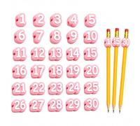 Jeeeun Numbered Pencil Toppers, Reusable Classroom Pencil Labels for Teachers, Pencils Tracking Markers for Classroom Organization (Pink)