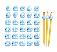 Jeeeun Numbered Pencil Toppers, Reusable Classroom Pencil Labels for Teachers, Pencils Tracking Markers for Classroom Organization (Light blue)