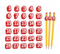 Jeeeun Numbered Pencil Toppers, Reusable Classroom Pencil Labels for Teachers, Pencils Tracking Markers for Classroom Organization (Red)