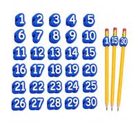 Jeeeun Numbered Pencil Toppers, Reusable Classroom Pencil Labels for Teachers, Pencils Tracking Markers for Classroom Organization (Blue)