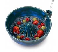 Jeeeun Self-Rinsing Berry Washing Bowl, Ceramic Fruit Colander (Navy Blue)