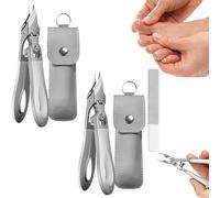 Jeeeun Slanted Toe Nail Clippers for Thick Nails, Stainless Steel Nail Clippers Set with Catcher, Heavy Bevel Nails Scissors with Sharp Curved Blade for Seniors and Adults (2pc-a)