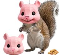 Jeeeun Squirrel Head Feeder, Funny Animal Face Hanging Wildlife Feeder, Unique Squirrel-Shaped Feeder for Backyard Gardens, Patios and Outdoor Wildlife Watching (Pink)