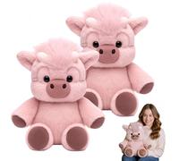 Jeeeun Stuffed Animal Cow Plush, Kawaii Highland Cow Plushies, Pink Stuffed Animal for Stress Relief, Cuddle Therapy Plush for Kids & Adults (2pcs)