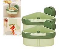 Jeeeun Suction Cup Sink Corner Rack, Food Waste Catcher, Triangle Storage Rack with Drain Hole, Press Automatic Dumping Sink Drainer Basket for Kitchen (2pcs Green)