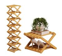 Jeeeun The 9-Tier No-Assembly Bamboo Rack - 2-9 Tiers, Bamboo Folding Shoe Rack No-Tool Assembly, Space-Saving Organizer for Shoes for Entryway Closet Dorm (Wood Color,7 Layers)