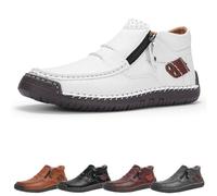 Jeeeun The First Young Driving Boots Men - Men’s Handmade Premium Leather Slip-on Driving Boots Travel & Outdoor, Waterproof (White,42)