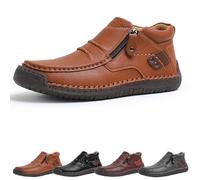 Jeeeun The First Young Driving Boots Men - Men’s Handmade Premium Leather Slip-on Driving Boots Travel & Outdoor, Waterproof (Light Brown,46)