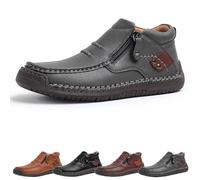 Jeeeun The First Young Driving Boots Men - Men’s Handmade Premium Leather Slip-on Driving Boots Travel & Outdoor, Waterproof (Gray,42)