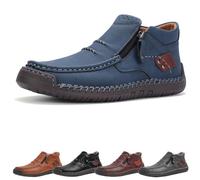Jeeeun The First Young Driving Boots Men - Men’s Handmade Premium Leather Slip-on Driving Boots Travel & Outdoor, Waterproof (Blue,47)