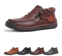 Jeeeun The First Young Driving Boots Men - Men’s Handmade Premium Leather Slip-on Driving Boots Travel & Outdoor, Waterproof (Dark Brown,45)