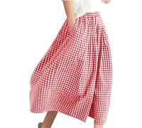 Jeeeun Wide Leg Capri Pants for Women, Retro Style Gingham Trousers Women Wide Leg Pants with Pockets (Red,M)