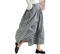 Jeeeun Wide Leg Capri Pants for Women, Retro Style Gingham Trousers Women Wide Leg Pants with Pockets (Black,M)