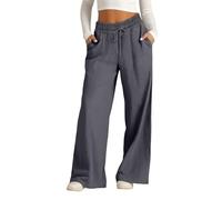 Jeeeun Wide Leg Linen Pants for Women, Casual Summer High Waisted Elastic Drawstring Baggy Lounge Trousers