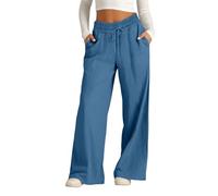 Jeeeun Wide Leg Linen Pants for Women, Casual Summer High Waisted Elastic Drawstring Baggy Lounge Trousers