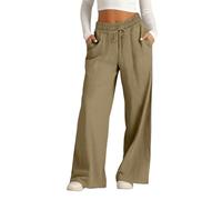 Jeeeun Wide Leg Linen Pants for Women, Casual Summer High Waisted Elastic Drawstring Baggy Lounge Trousers