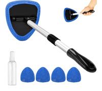 Jeeeun Windshield Cleaner Tool, Inside Windshield Cleaning Tool, Car Window Cleaner with 4 Reusable and Washable Pads, Auto Glass Wiper Brush Kit for Cars