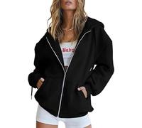 Jeeeun Zip Up Hoodie Women Oversized, Zip Up Jacket with Cardigan Zipper Style Jacket Lightweight Fall Hoodies (Black,Grand)