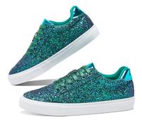 Jeekopeg Chaussures de Sport à Paillettes Scintillantes - Style décontracté - pour Concert - Coupe Basse - À Lacets, Paillettes Vertes., 8 Women/6.5 Men