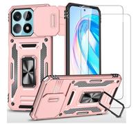 Jeelar ESONG Antichoc Coque Para Honor X8a,TPU+PC Housse Protection de Qualité Militaire avec Lentille Coulissante Couverture/2* Verre Trempé,Compatible Support De Voiture Magnétique-Or Rose