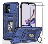 Jeelar ESONG Antichoc Coque Para Moto G13,TPU+PC Housse Protection de Qualité Militaire avec Lentille Coulissante Couverture/2* Verre Trempé,Compatible Support De Voiture Magnétique-Bleu