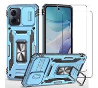 Jeelar ESONG Antichoc Coque Para Moto G53,TPU+PC Housse Protection de Qualité Militaire avec Lentille Coulissante Couverture/2* Verre Trempé,Compatible Support De Voiture Magnétique-Bleu