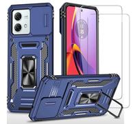 Jeelar ESONG Antichoc Coque Para Motorola Edge 40 Neo,TPU+PC Housse Protection de Qualité Militaire avec Lentille Coulissante Couverture/2* Verre Trempé,Compatible Support De Voiture Magnétique-Bleu