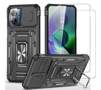 Jeelar ESONG Antichoc Coque Para Motorola Moto G54,TPU+PC Housse Protection de Qualité Militaire avec Lentille Coulissante Couverture/2* Verre Trempé,Compatible Support De Voiture Magnétique-Le Noir