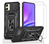 Jeelar ESONG Antichoc Coque Para Samsung Galaxy A05,TPU+PC Housse Protection de Qualité Militaire avec Lentille Coulissante Couverture/2* Verre Trempé,Compatible Support De Voiture Magnétique-Le Noir