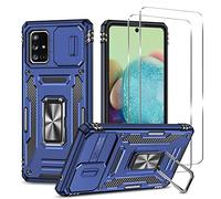 Jeelar ESONG Antichoc Coque Para Samsung Galaxy A71 5G,TPU+PC Housse Protection de Qualité Militaire avec Lentille Coulissante Couverture/2* Verre Trempé,Compatible Support De Voiture Magnétique-Bleu