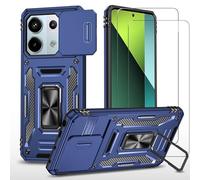 Jeelar ESONG Antichoc Coque Para Xiaomi Poco X6 Pro 5G,TPU+PC Housse Protection Militaire avec Lentille Coulissante Couverture/2* Verre Trempé,Compatible Support De Voiture Magnétique-Bleu