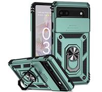 Jeelar ESONG Coque Para Google Pixel 6a,TPU+PC Rigide Armure Housse avec Lentille Coulissante Couverture,[Rotation à 360 Anneau de Support] pour Support Téléphone Voiture Magnétique,Vert foncé