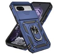 Jeelar ESONG Coque Para Google Pixel 8A,TPU+PC Rigide Armure Housse avec Lentille Coulissante Couverture/Rotation à 360 Anneau de Support,Marine