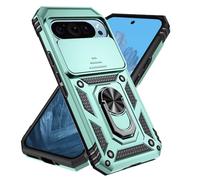 Jeelar ESONG Coque Para Google Pixel 9,TPU+PC Rigide Armure Housse avec Lentille Coulissante Couverture/Rotation à 360 Anneau de Support,Vert
