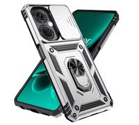 Jeelar ESONG Coque Para OnePlus Nord CE3 5G/CE3 Lite 5G/Nord N30 5G,Oppo A98 5G/F23,TPU+PC Rigide Armure Housse avec Lentille Coulissante Couverture/Rotation à 360 Anneau de Support,Argent