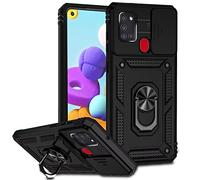 Jeelar ESONG Coque Para Samsung Galaxy A21s,TPU+PC Rigide Armure Housse avec Lentille Coulissante Couverture,[Rotation à 360 Anneau de Support] pour Support Téléphone Voiture Magnétique,Le Noir